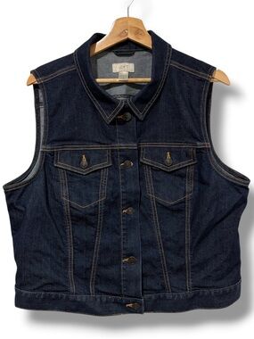 Loft Dark Wash Denim Trucker Vest Jean Jacket Sleeveless Women's Size XL